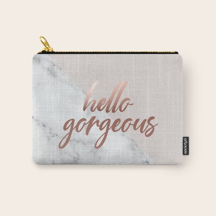 Hello Gorgeous, Rose Gold, Pink, Marble Carry All Pouch Gallery Image 1