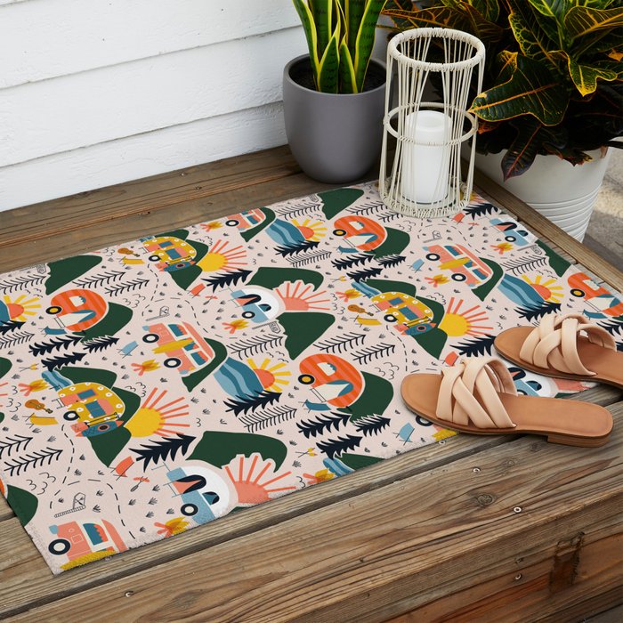 Camping Vacation Pattern Outdoor Rug Gallery Image 2
