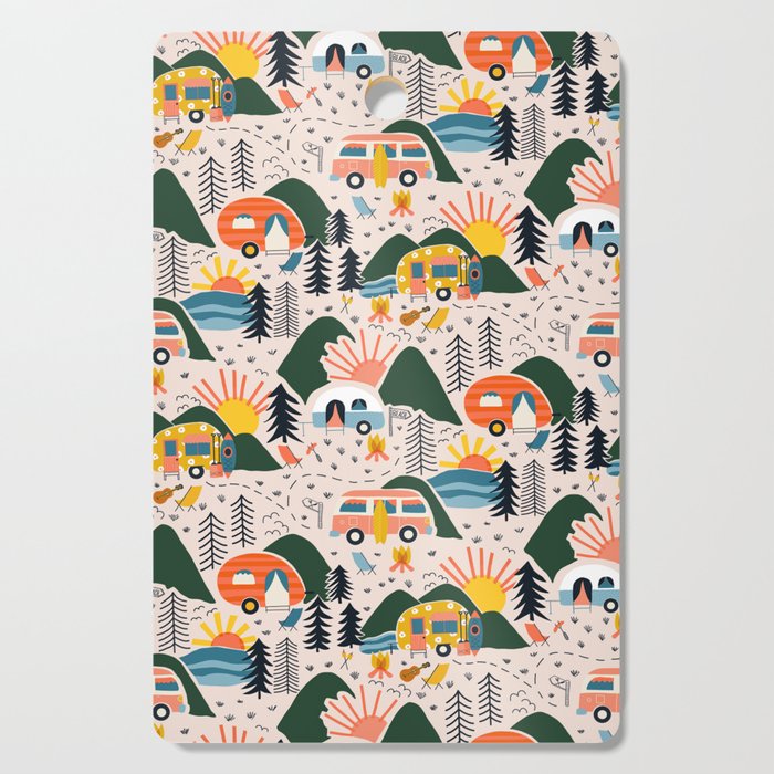 Camping Vacation Pattern Cutting Board Gallery Image 1