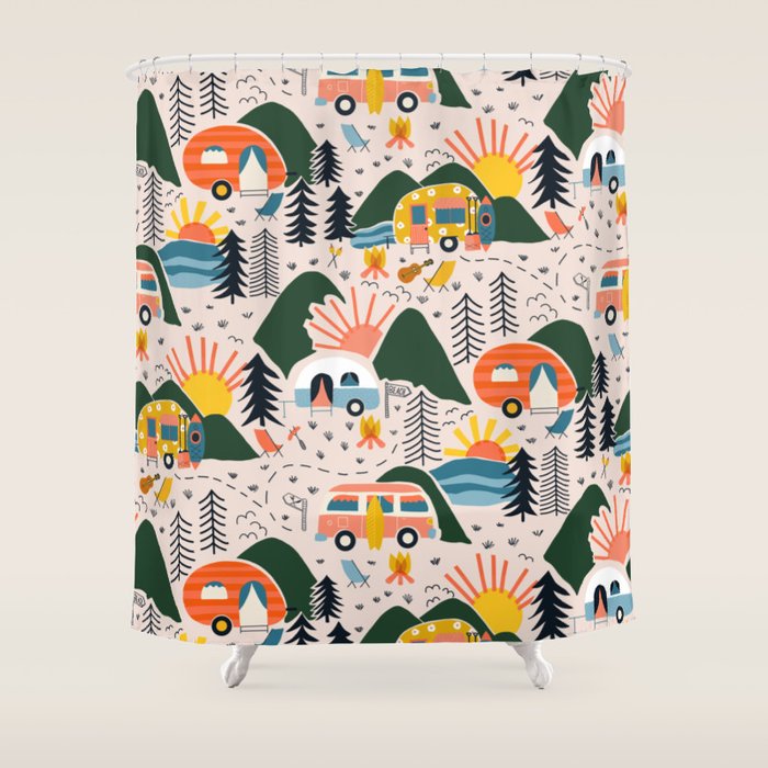Camping Vacation Pattern Shower Curtain Gallery Image 1