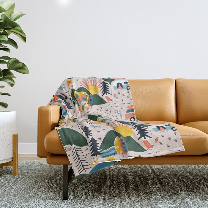 Camping Vacation Pattern Throw Blanket Gallery Image 1