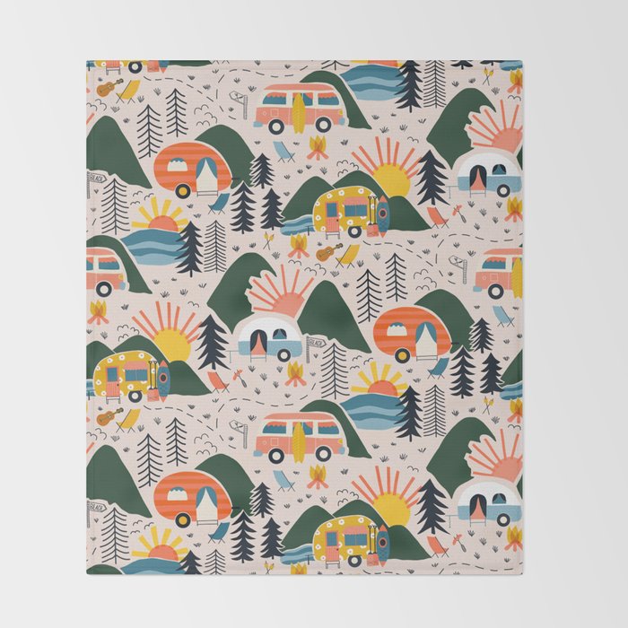 Camping Vacation Pattern Throw Blanket Gallery Image 2