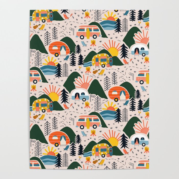 Camping Vacation Pattern Poster Gallery Image 1