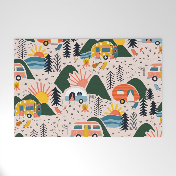 Camping Vacation Pattern Welcome Mat Gallery Image 1