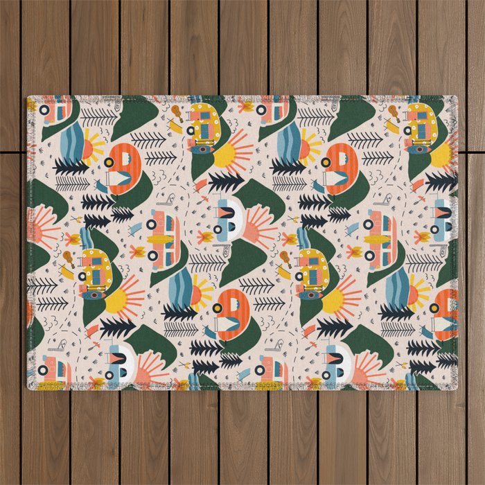 Camping Vacation Pattern Outdoor Rug Gallery Image 1