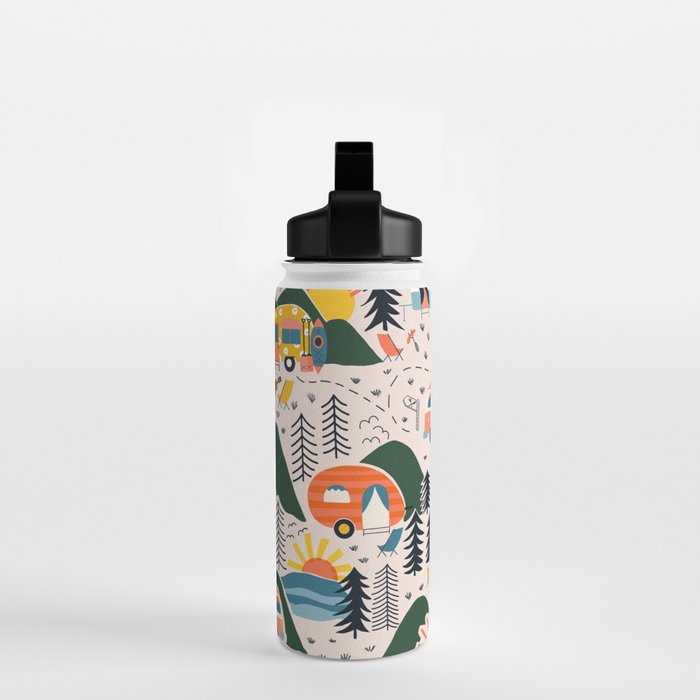 Camping Vacation Pattern Water Bottle Gallery Image 2