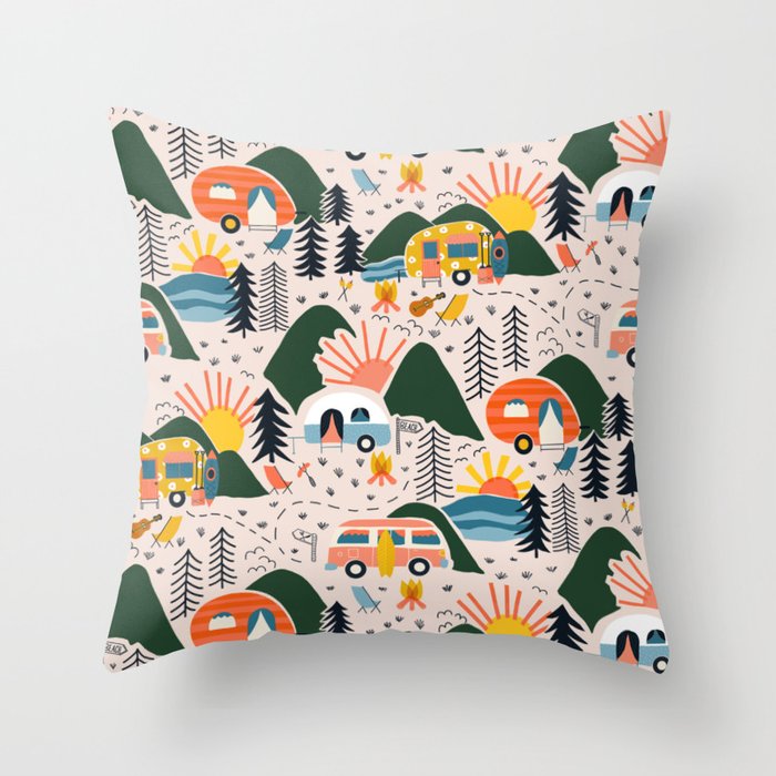 Camping Vacation Pattern Throw Pillow Gallery Image 6