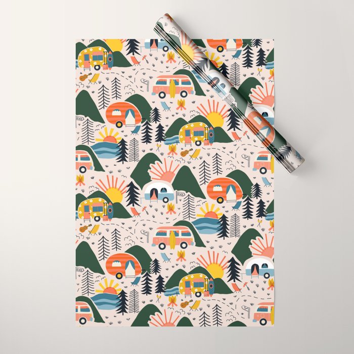Camping Vacation Pattern Wrapping Paper Gallery Image 1