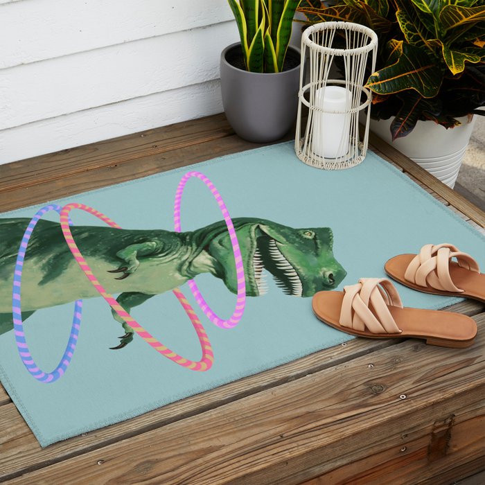 T-Rex the Hula Dancer in Green Outdoor Rug Gallery Image 2
