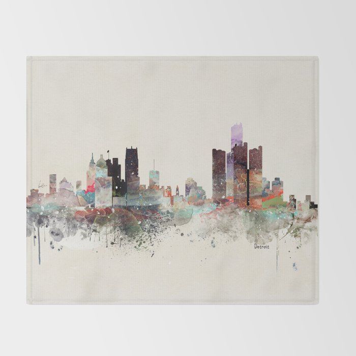 detroit michigan skyline Throw Blanket Gallery Image 2