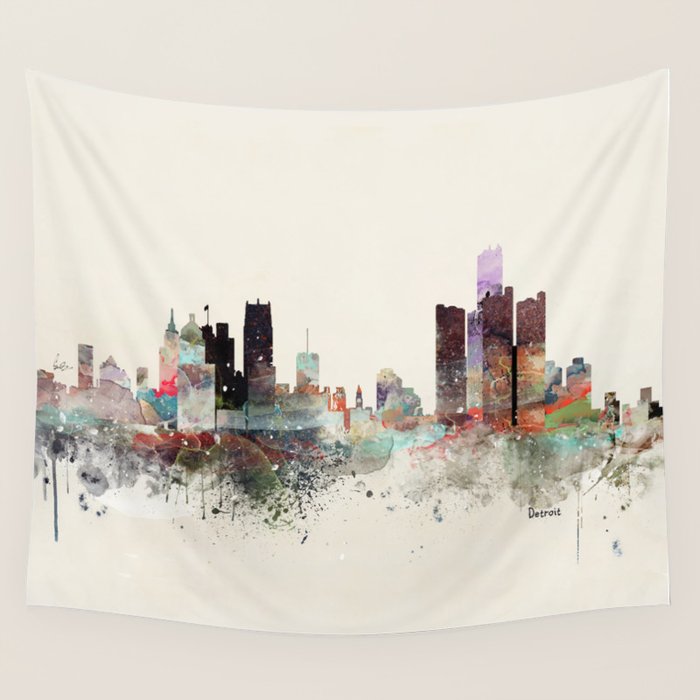 detroit michigan skyline Wall Tapestry Gallery Image 4