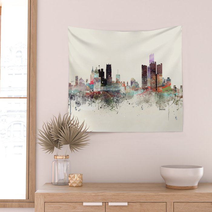 detroit michigan skyline Wall Tapestry Gallery Image 2