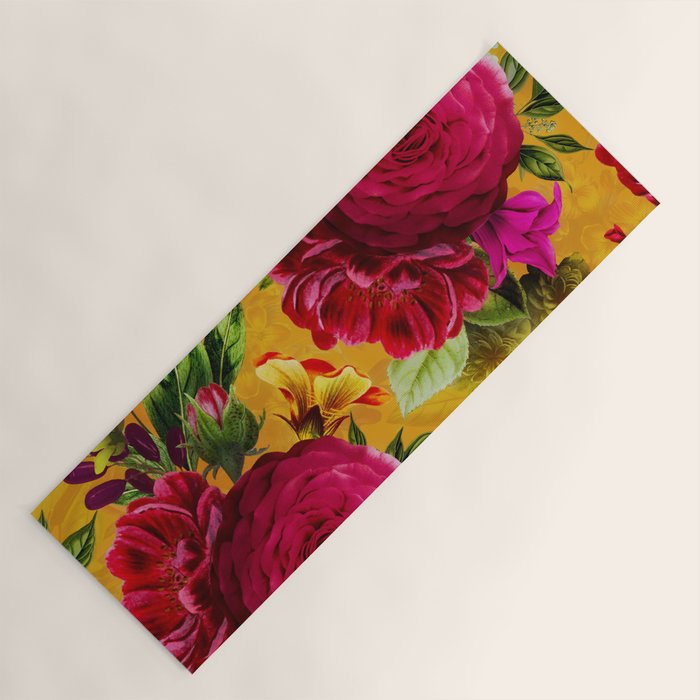 Vintage & Shabby Chic - Sunny Magenta Spring Roses Botanical Flower Garden Yoga Mat Gallery Image 1
