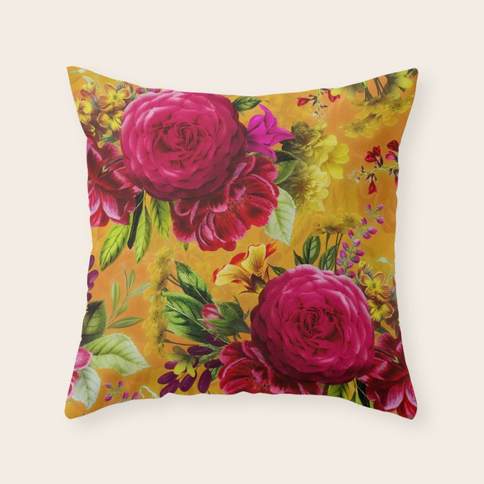 Vintage & Shabby Chic - Sunny Magenta Spring Roses Botanical Flower Garden Throw Pillow Gallery Image 6