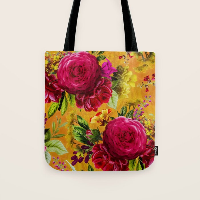Vintage & Shabby Chic - Sunny Magenta Spring Roses Botanical Flower Garden Tote Bag Gallery Image 1