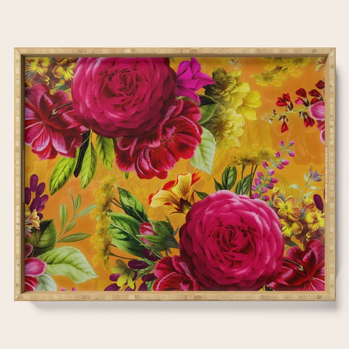 Vintage & Shabby Chic - Sunny Magenta Spring Roses Botanical Flower Garden Serving Tray Gallery Image 1