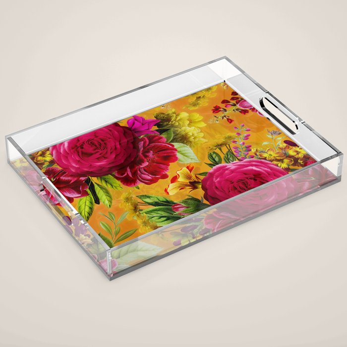 Vintage & Shabby Chic - Sunny Magenta Spring Roses Botanical Flower Garden Acrylic Tray Gallery Image 1