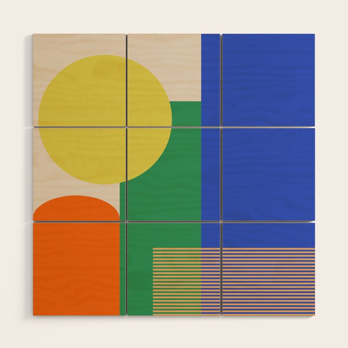 Colorful Abstract Geometric Modern Art Wood Wall Art Gallery Image 1