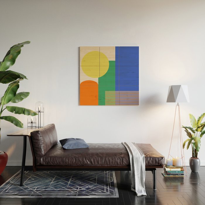 Colorful Abstract Geometric Modern Art Wood Wall Art Gallery Image 2
