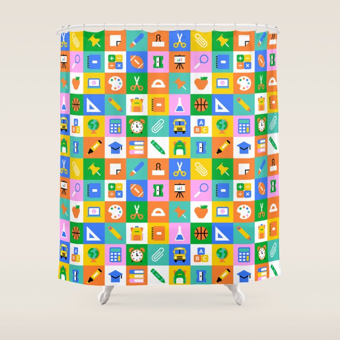 Fun colorful back to school mosaic pattern Shower Curtain Gallery Image 1