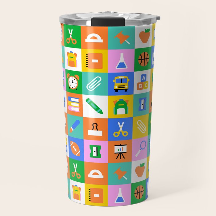 Fun colorful back to school mosaic pattern Travel Mug Gallery Image 1