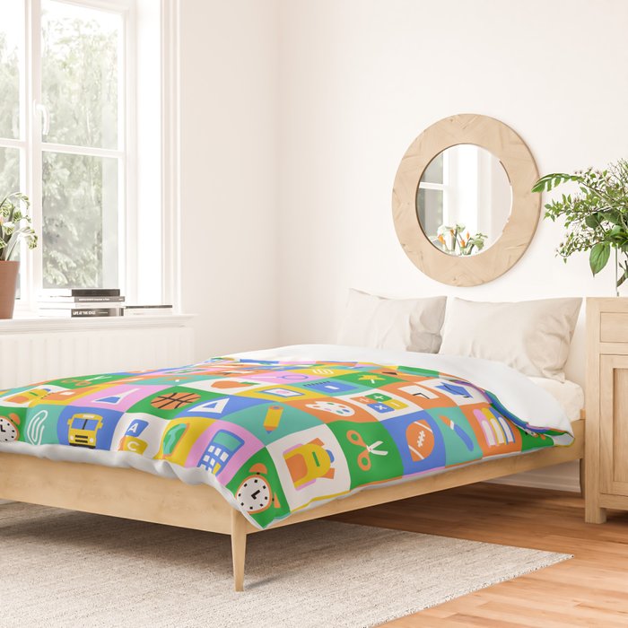 Fun colorful back to school mosaic pattern Duvet Cover Gallery Image 2