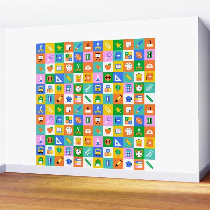 Fun colorful back to school mosaic pattern Wall Mural Gallery Image 2