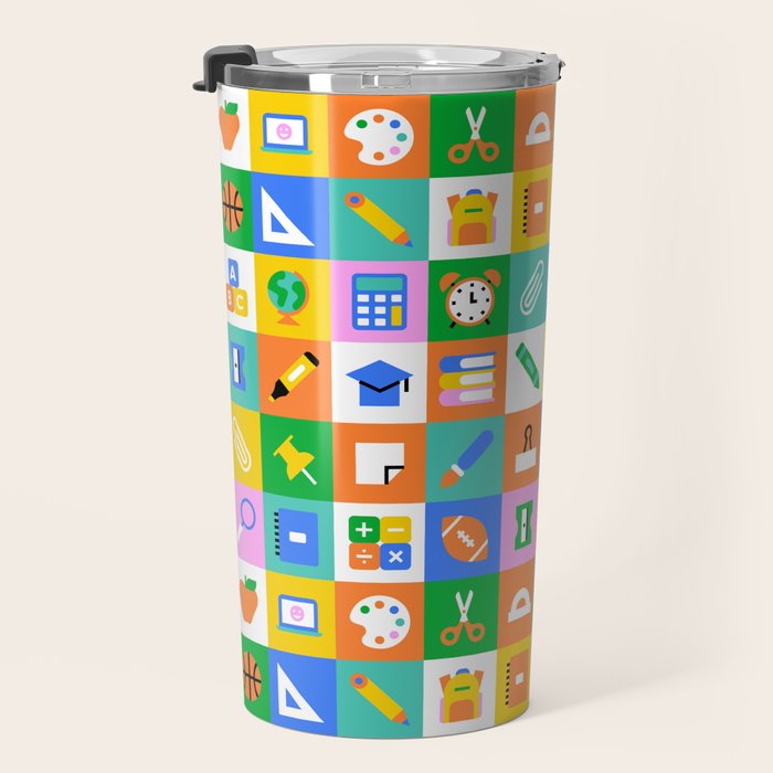 Fun colorful back to school mosaic pattern Travel Mug Gallery Image 3