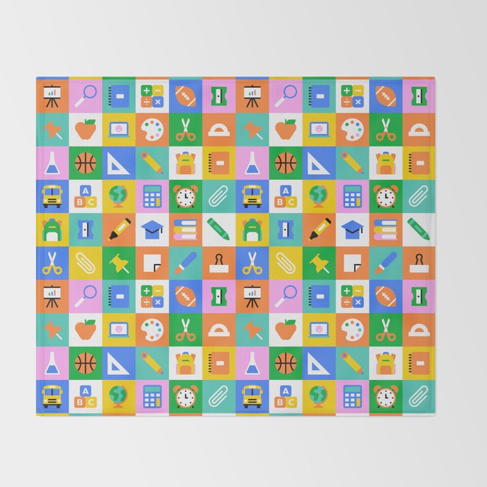 Fun colorful back to school mosaic pattern Throw Blanket Gallery Image 2