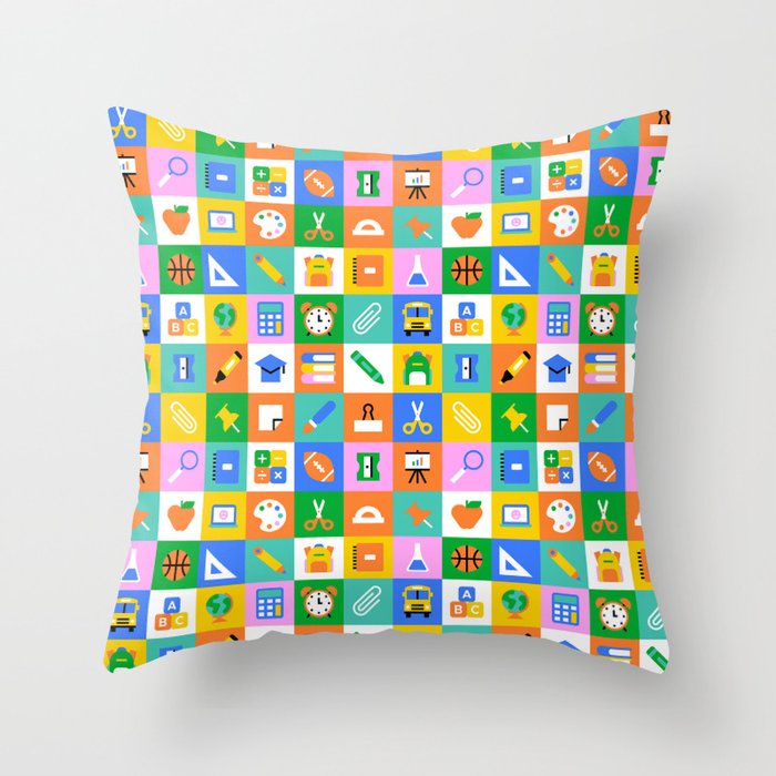 Fun colorful back to school mosaic pattern Throw Pillow Gallery Image 6