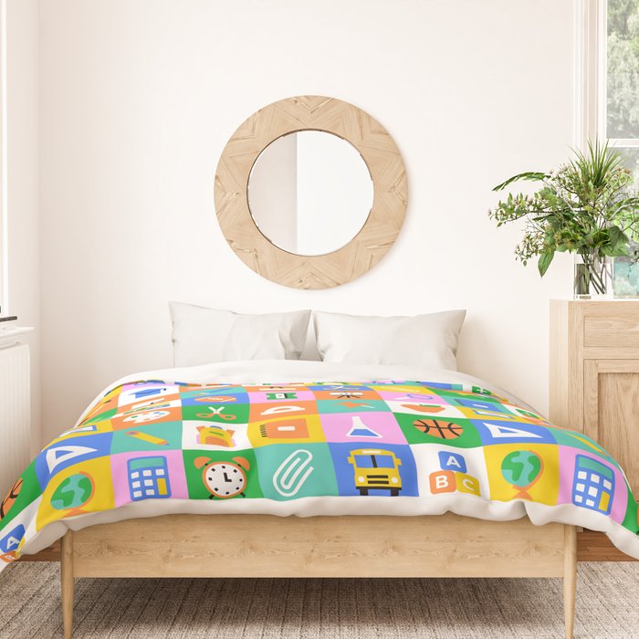 Fun colorful back to school mosaic pattern Duvet Cover Gallery Image 3