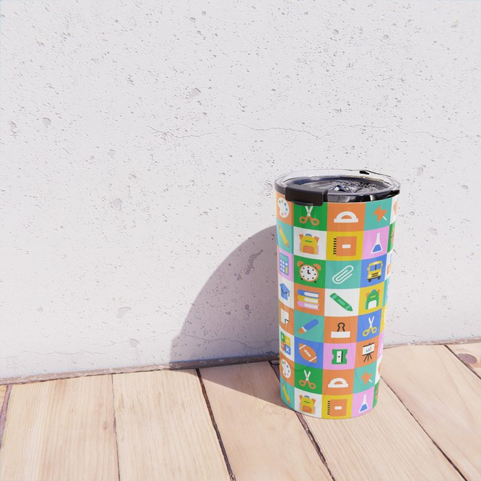 Fun colorful back to school mosaic pattern Travel Mug Gallery Image 4