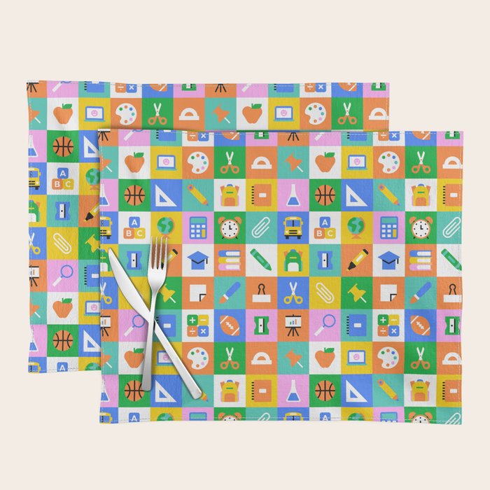 Fun colorful back to school mosaic pattern Placemat Gallery Image 1