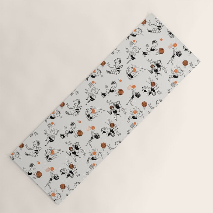 Basketball Fun Comic Illustration Pattern with Balls on Grey Background Yoga Mat Gallery Image 1