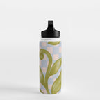 Vibrant Green Leaves on a Blue Checkered Background Water Bottle Gallery Image 3