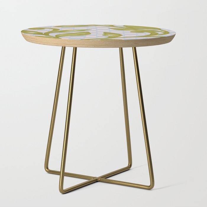 Vibrant Green Leaves on a Blue Checkered Background Side Table Gallery Image 1