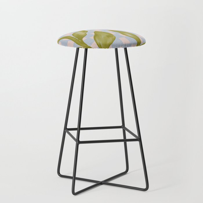 Vibrant Green Leaves on a Blue Checkered Background Stool Gallery Image 1
