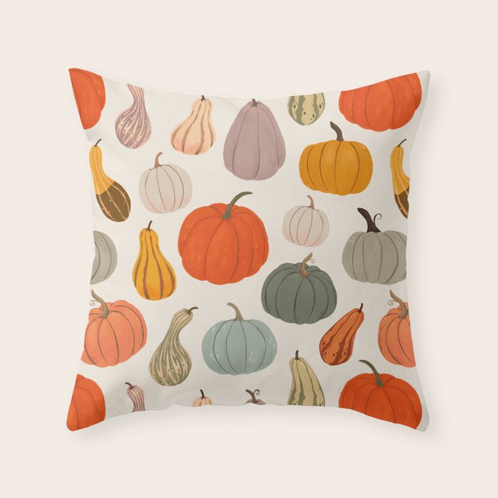 Autumn Pumpkins and Squash Throw Pillow Gallery Image 1