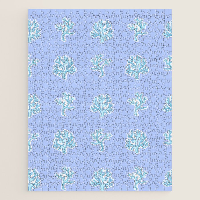 Coastal Coral Block Print in Blue and Aqua Jigsaw Puzzle Gallery Image 1