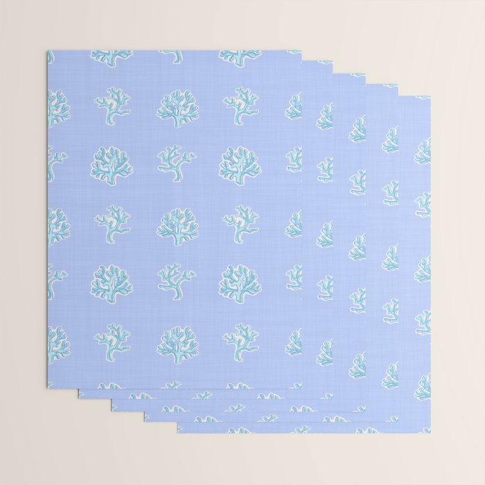 Coastal Coral Block Print in Blue and Aqua Wrapping Paper Gallery Image 3