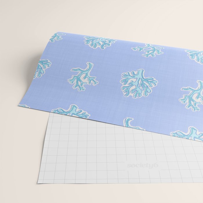 Coastal Coral Block Print in Blue and Aqua Wrapping Paper Gallery Image 2