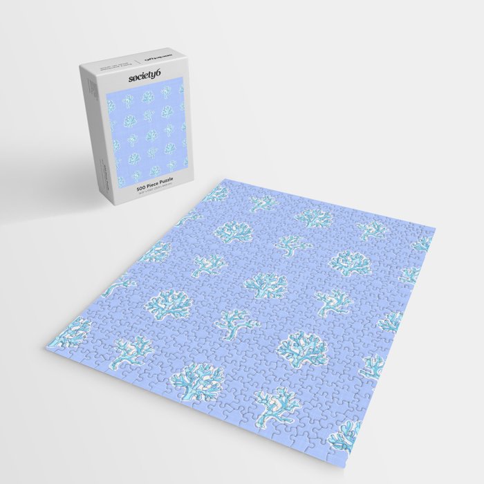 Coastal Coral Block Print in Blue and Aqua Jigsaw Puzzle Gallery Image 2