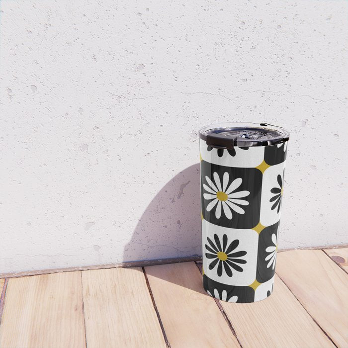 Checkered Daisies - Black & White Travel Mug Gallery Image 4