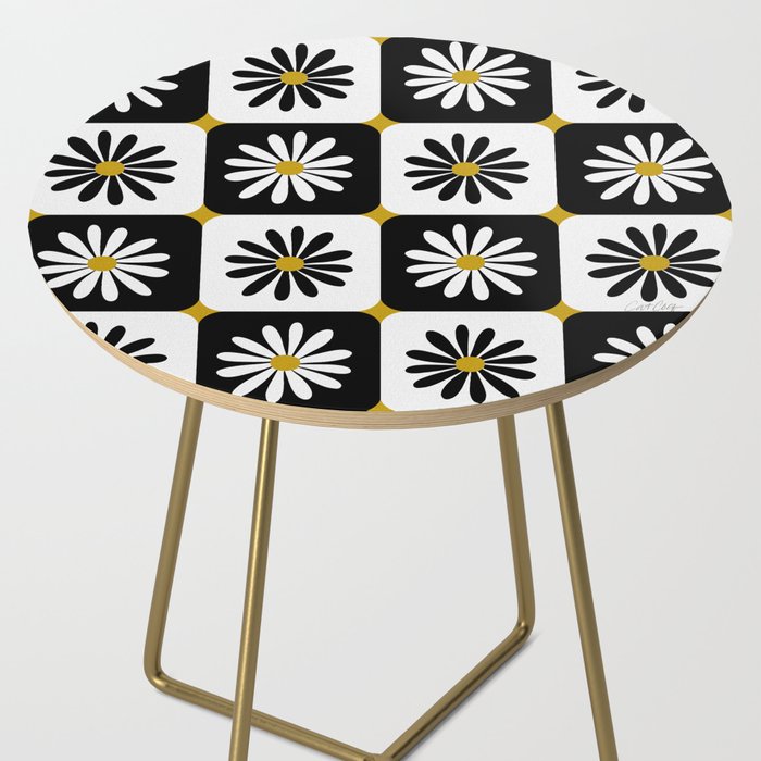 Checkered Daisies - Black & White Side Table Gallery Image 2
