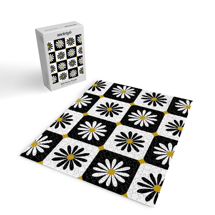 Checkered Daisies - Black & White Jigsaw Puzzle Gallery Image 2
