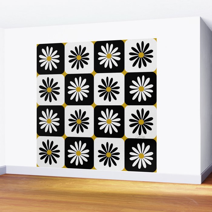 Checkered Daisies - Black & White Wall Mural Gallery Image 2