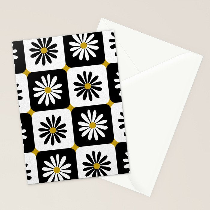 Checkered Daisies - Black & White Stationery Card Gallery Image 2