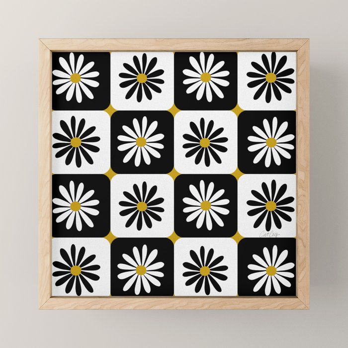 Checkered Daisies - Black & White Mini Art Print Gallery Image 1
