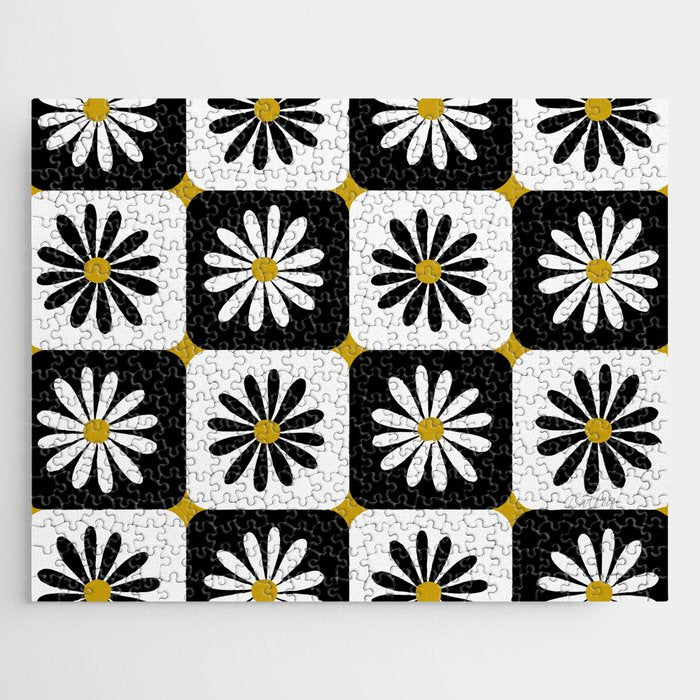 Checkered Daisies - Black & White Jigsaw Puzzle Gallery Image 1
