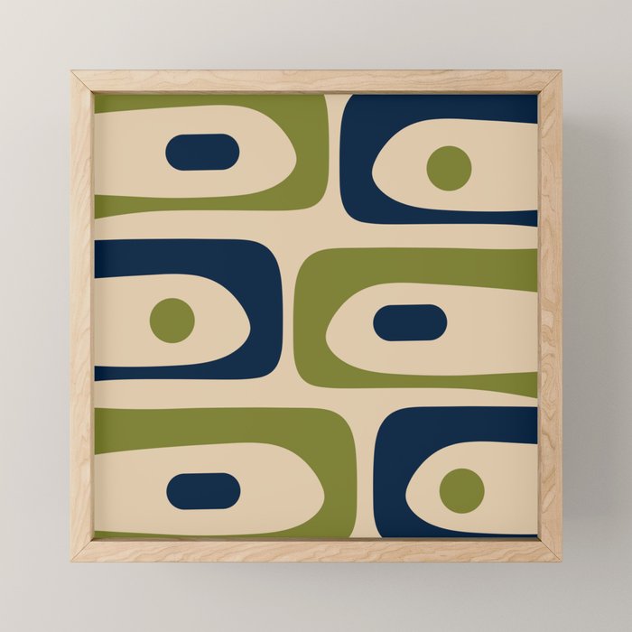 Mid Century Modern Minimalist Abstract Piquet Pattern in Mid Mod Beige Navy Blue Olive Green Mini Art Print Gallery Image 1